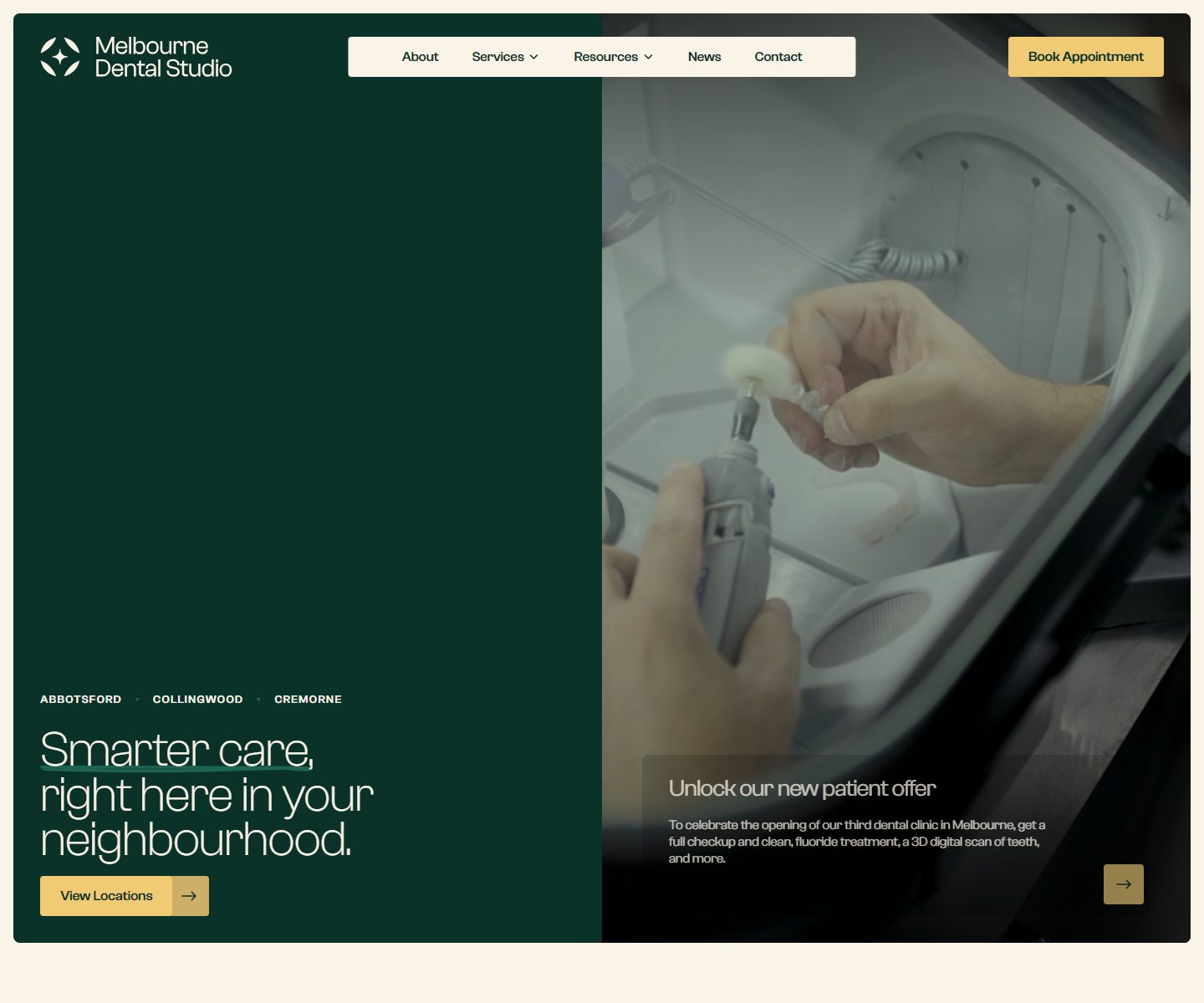 Current homepage of the practice